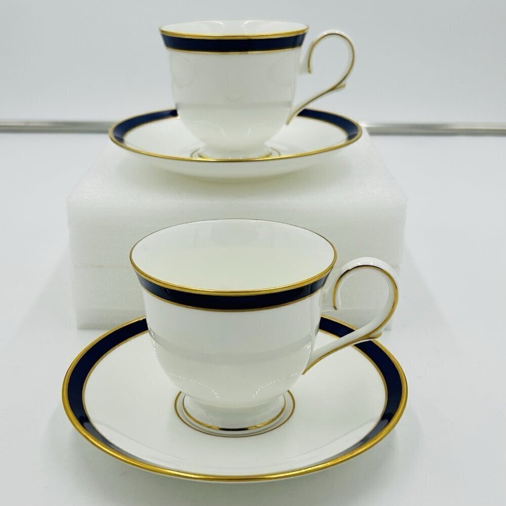 Lenox Federal Cobalt Fine Bone China Teacup & Saucer USA Set Of 2 (4-pieces)